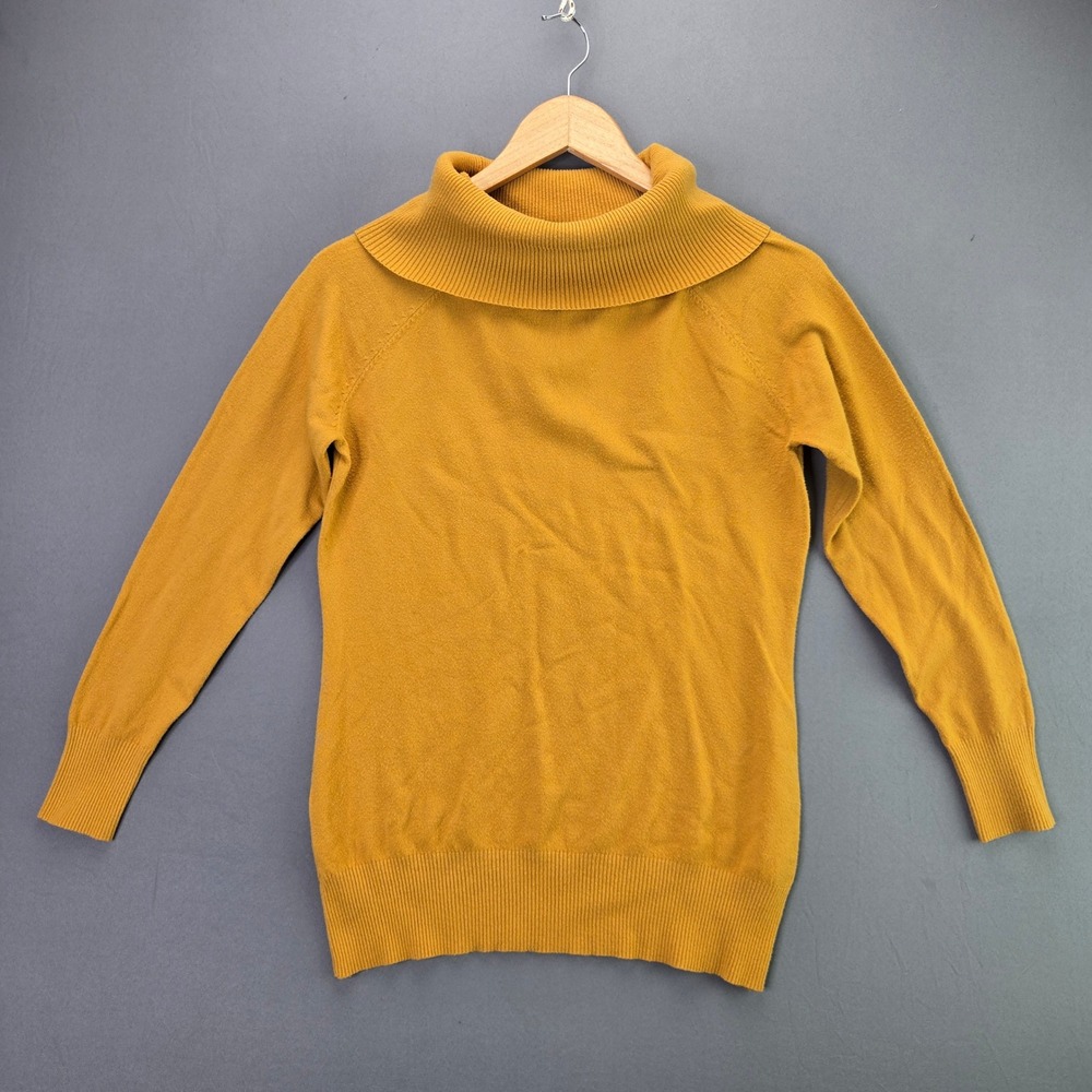 Vila Milano Cowl Neck Sweater Mustard Yellow Ribbed Knit Sz M Vintage Style
